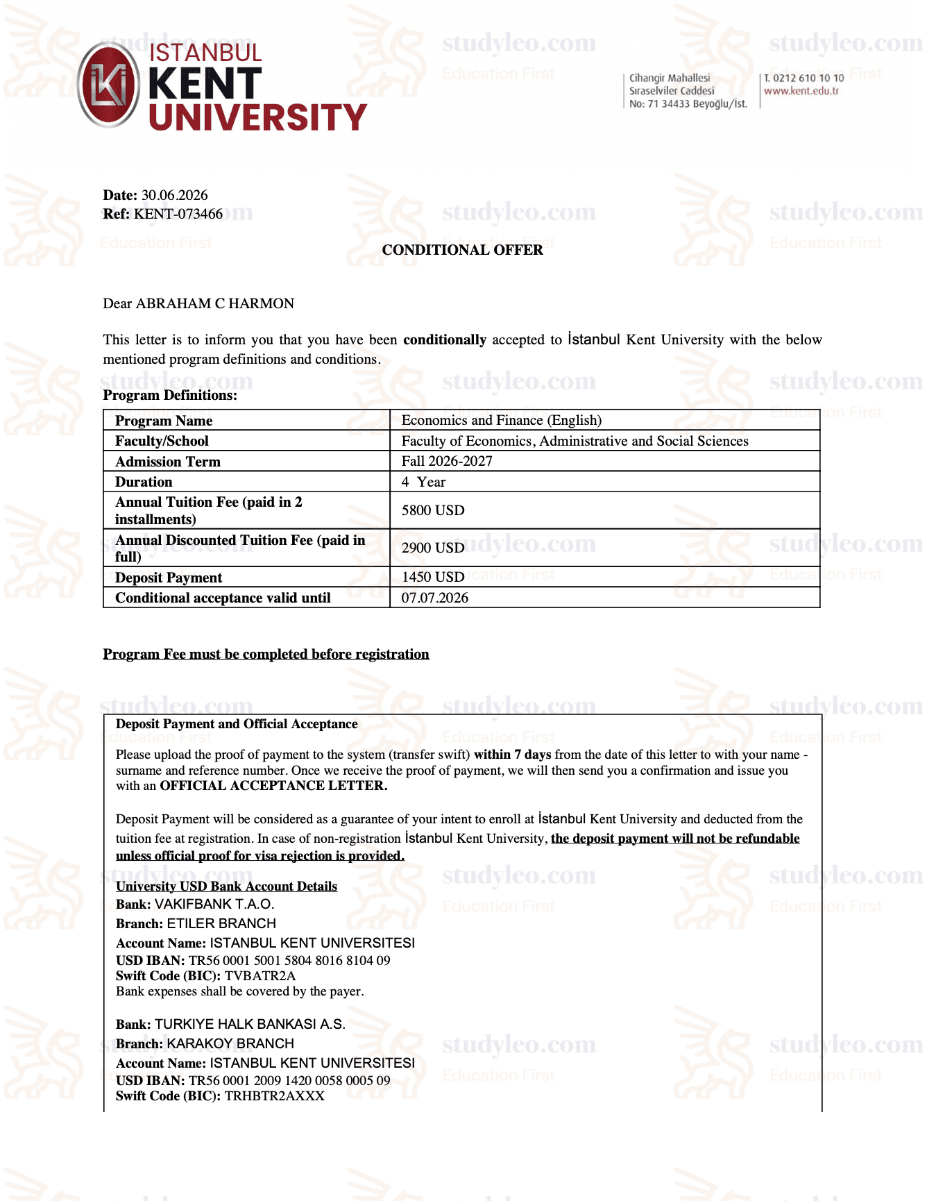 Istanbul Kent University – Economics and Finance