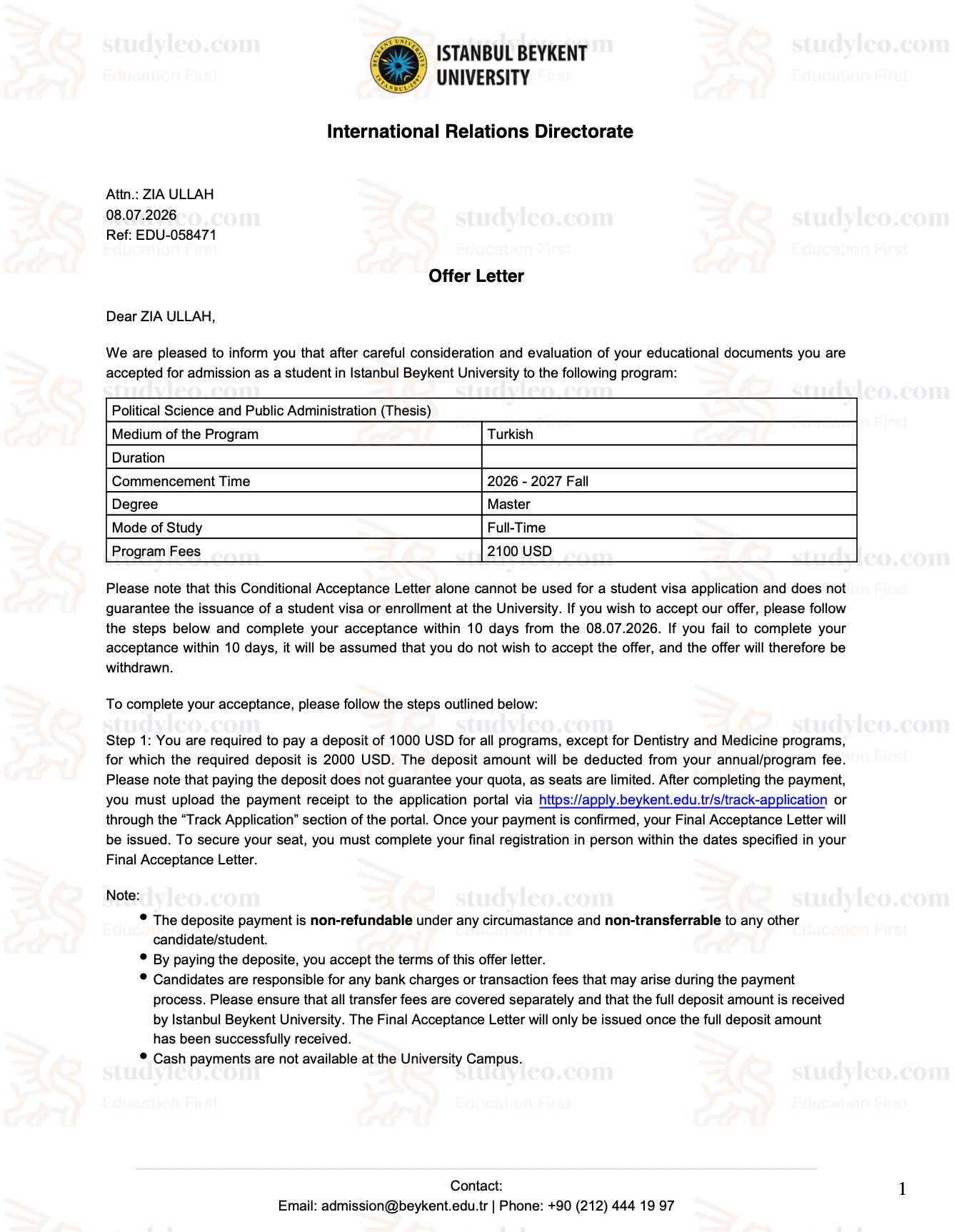 Istanbul Beykent University – Political Science and International Relations
