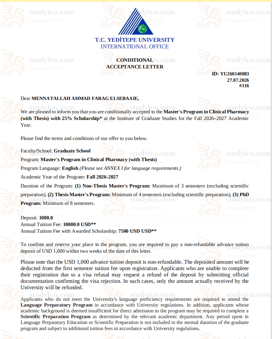 Yeditepe University – Clinical Pharmacy