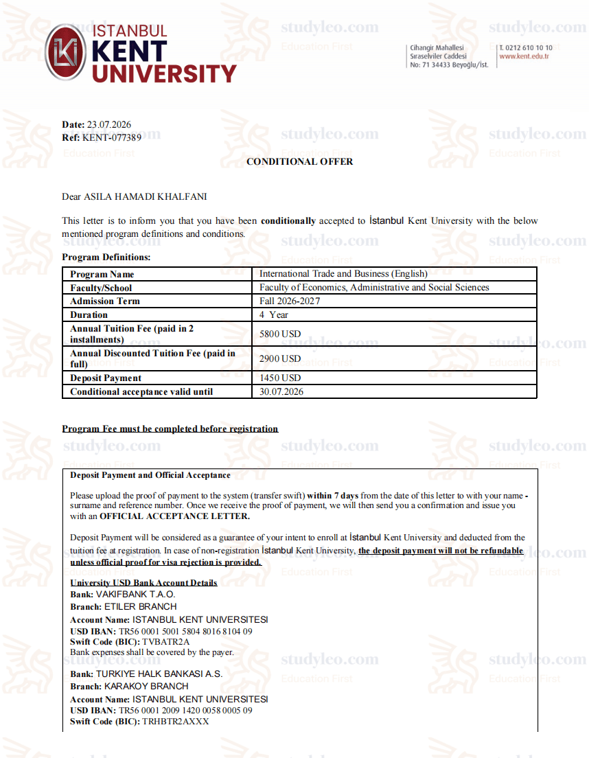 Istanbul Kent University – International Trade And Business