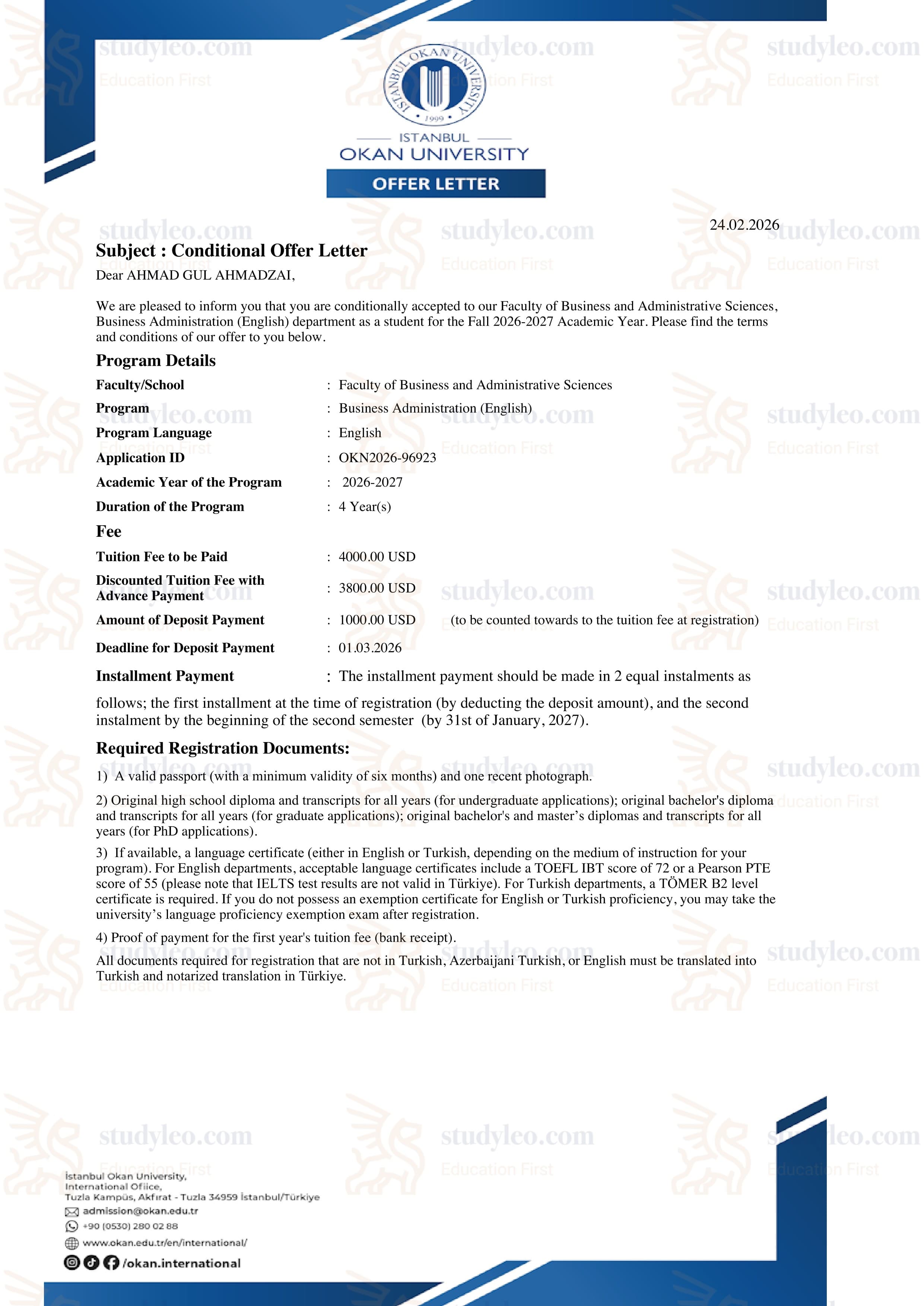 İstanbul Okan University – Business Administration