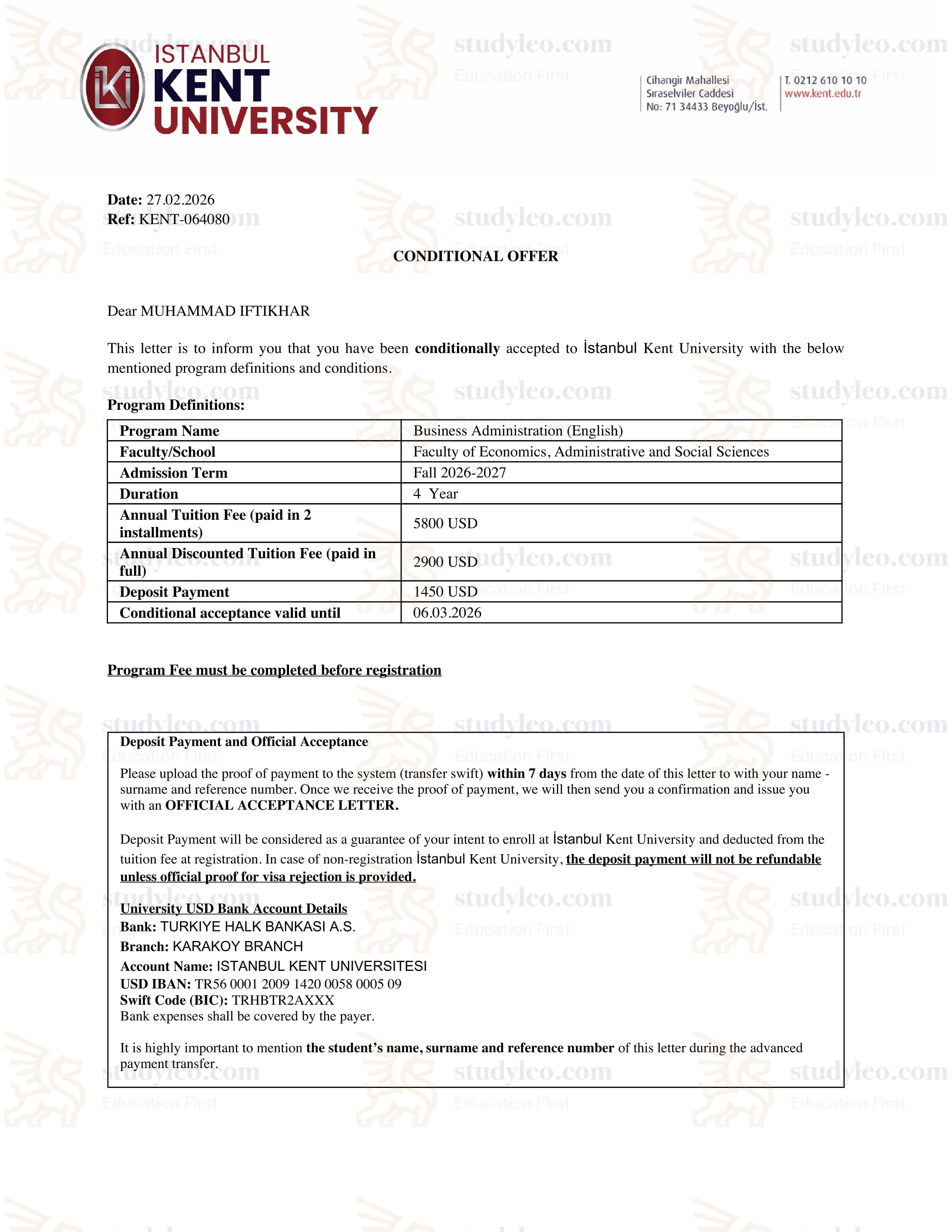 Istanbul Kent University – Business Administration