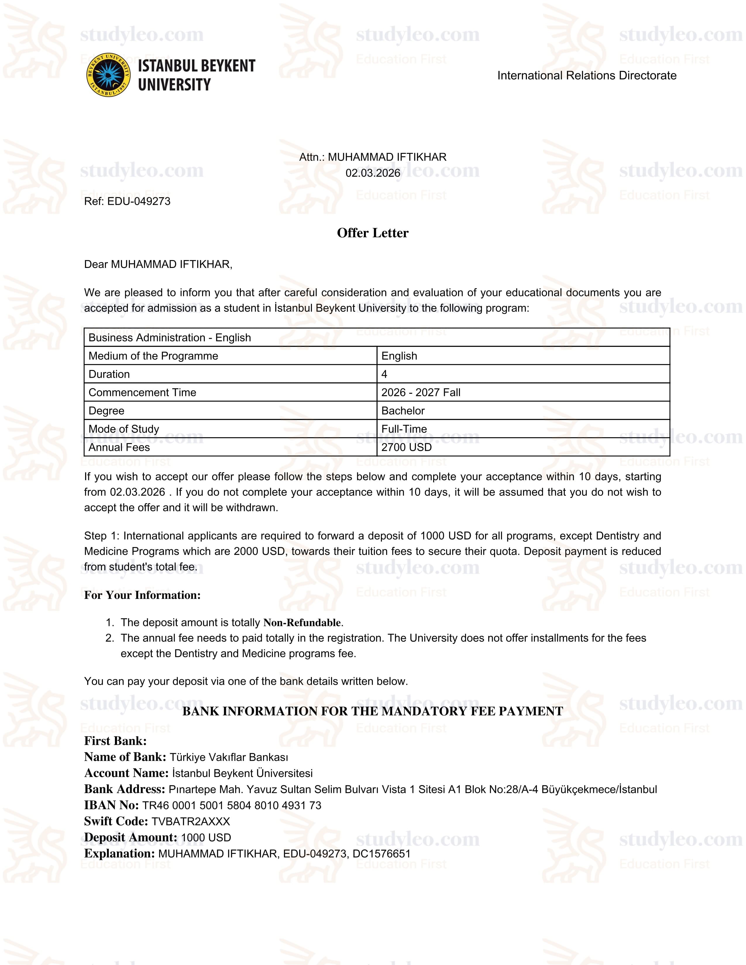 Istanbul Beykent University – Business Administration