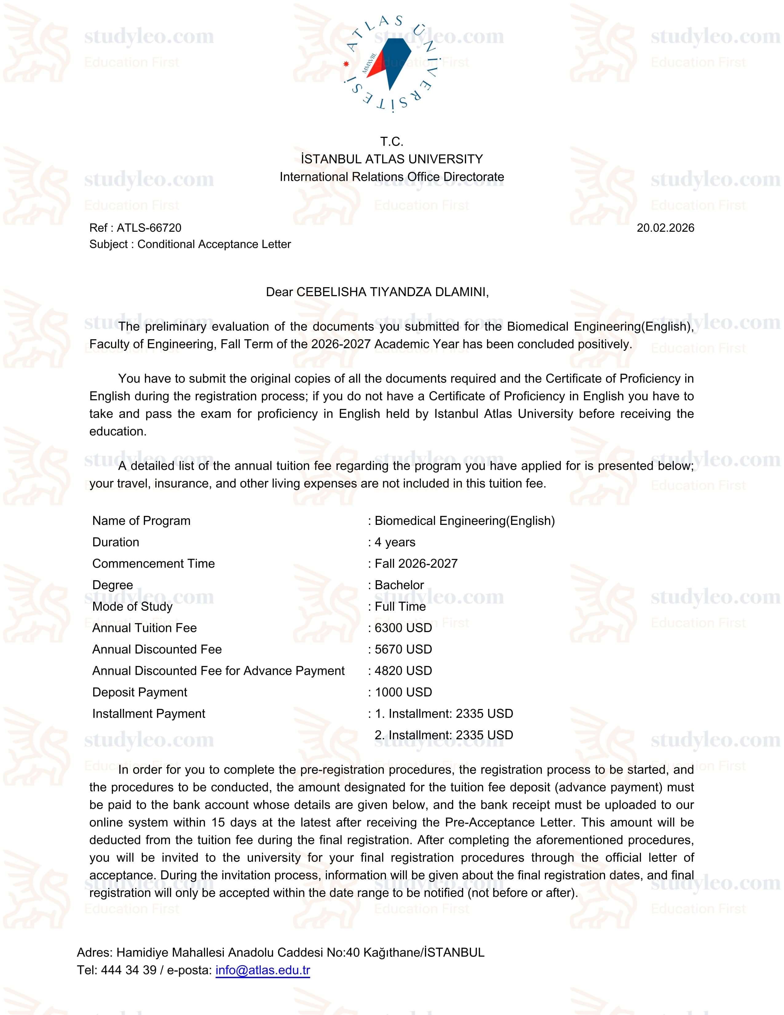 Istanbul Atlas University – Biomedical Engineering