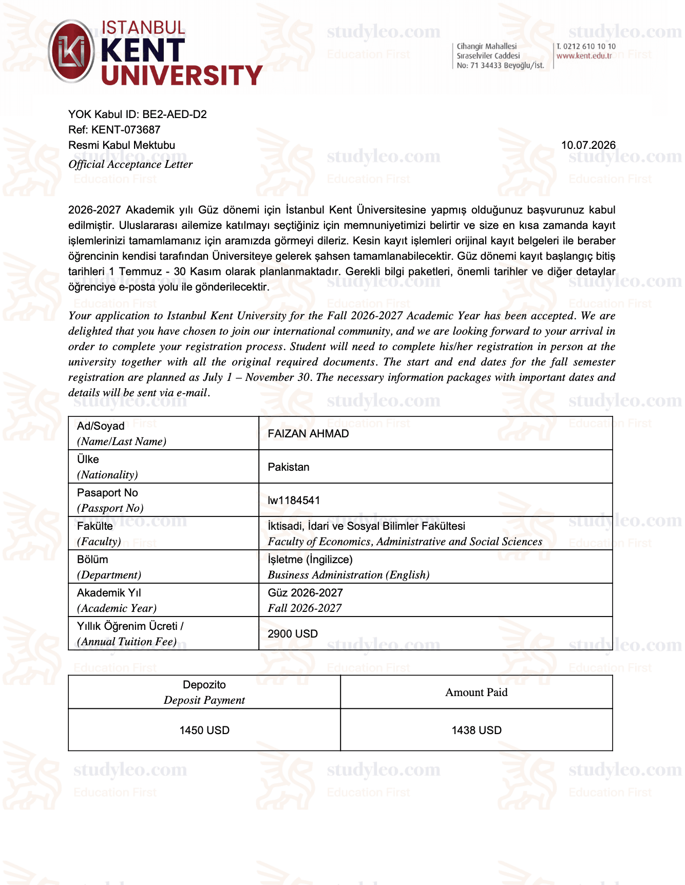 Istanbul Kent University – Business Administration