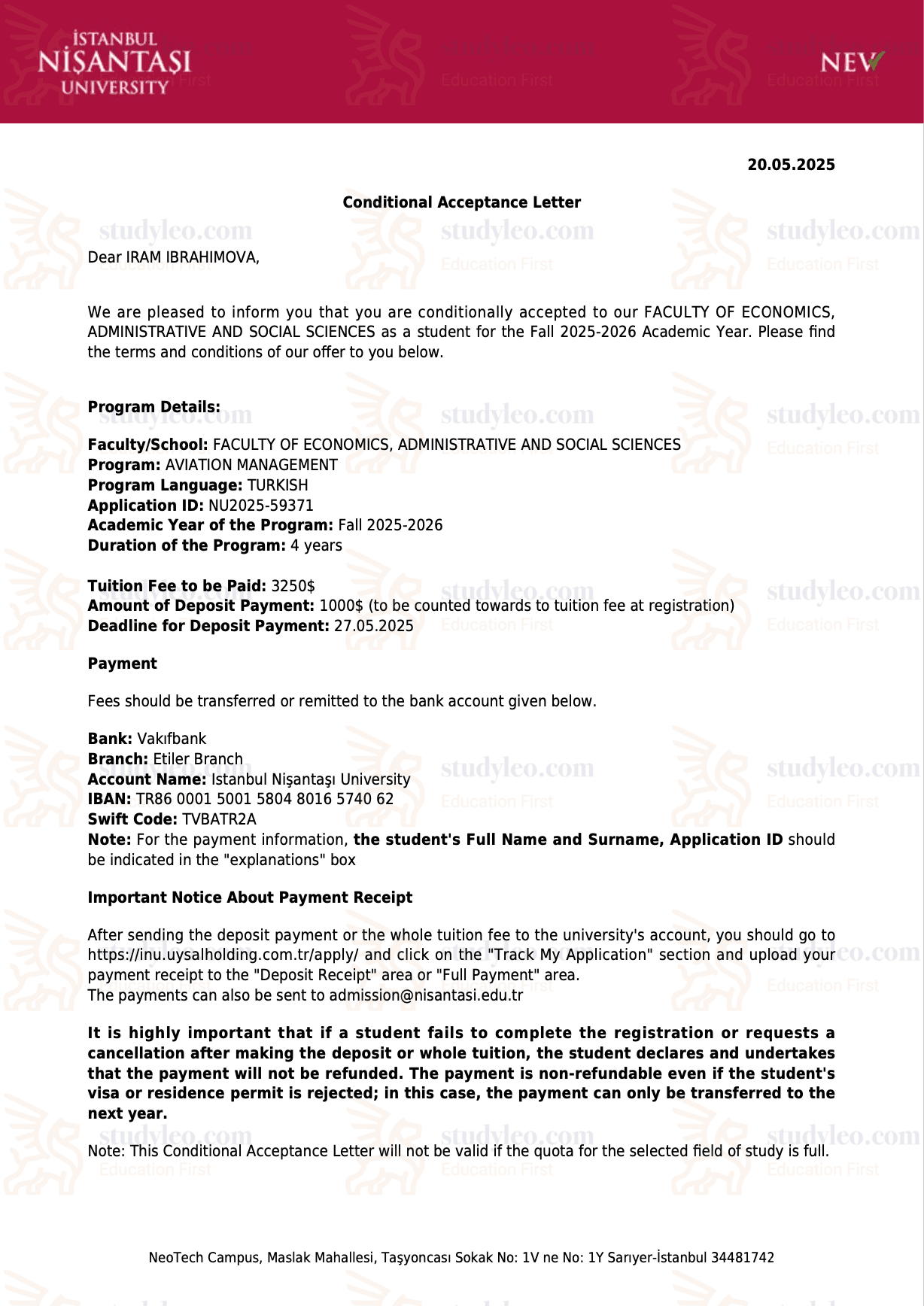 Istanbul Nisantasi University  – Aviation Management